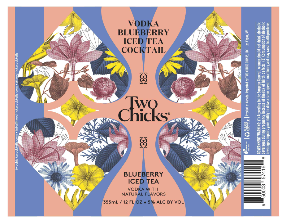 TABC label artwork for Two Chicks Vodka Blueberry Iced Tea