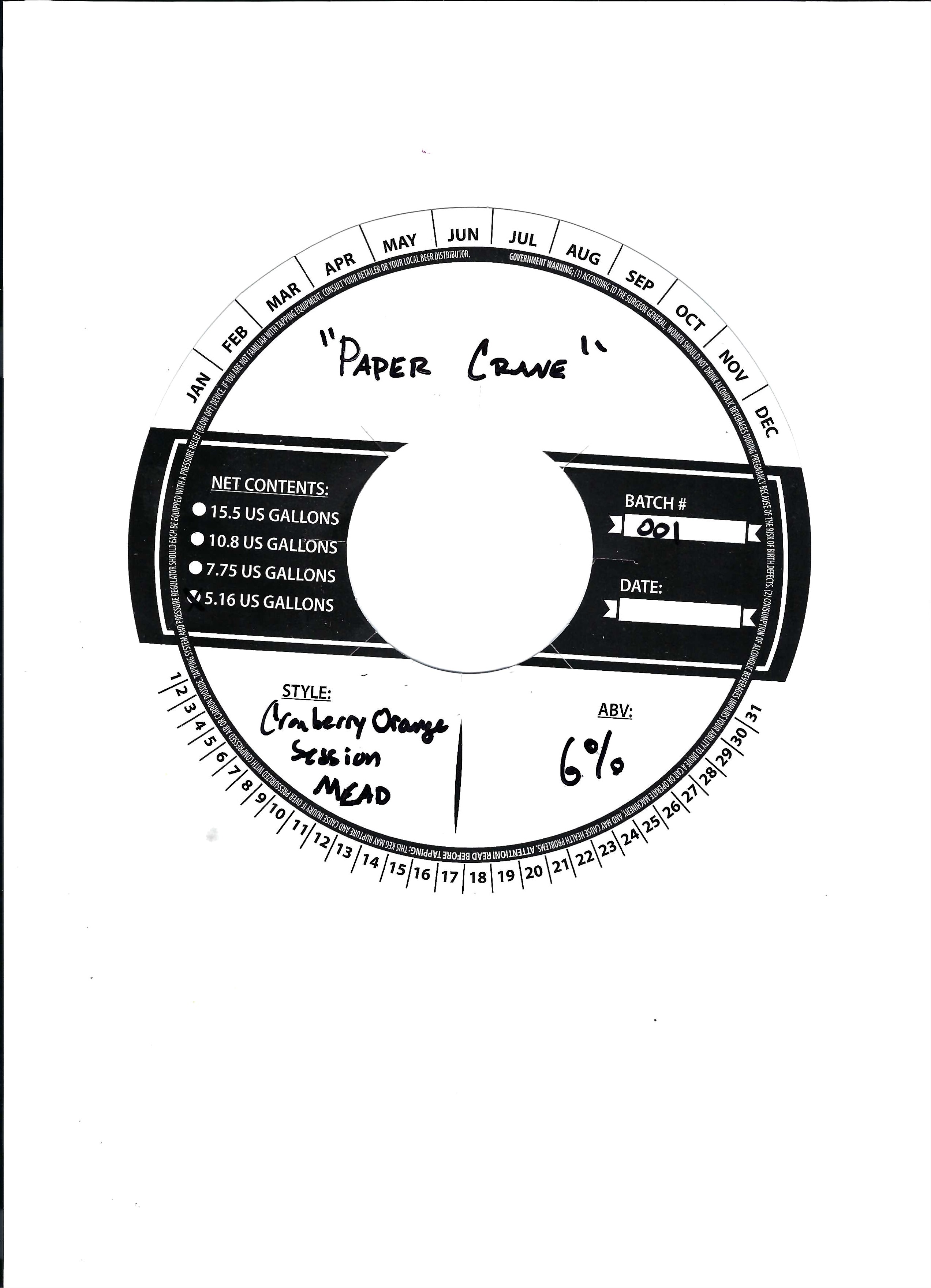 TABC label artwork for Paper Crane
