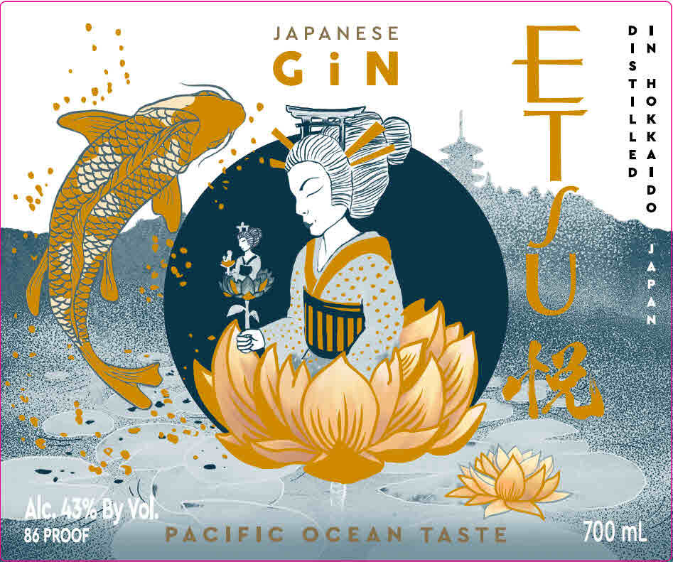 TABC label artwork for Etsu Pacific Ocean Taste Japanese Gin
