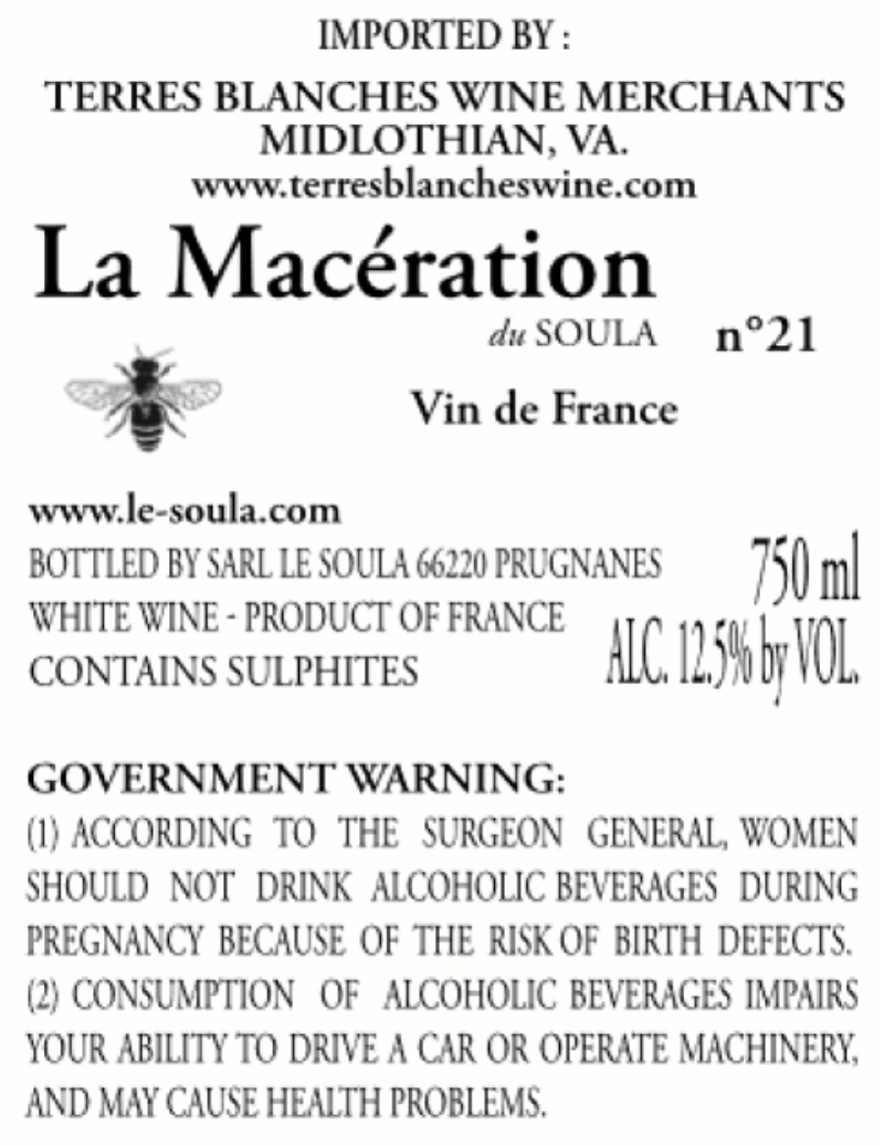TABC label artwork for LE SOULALA MACERATION DU SOULA NO. 22
