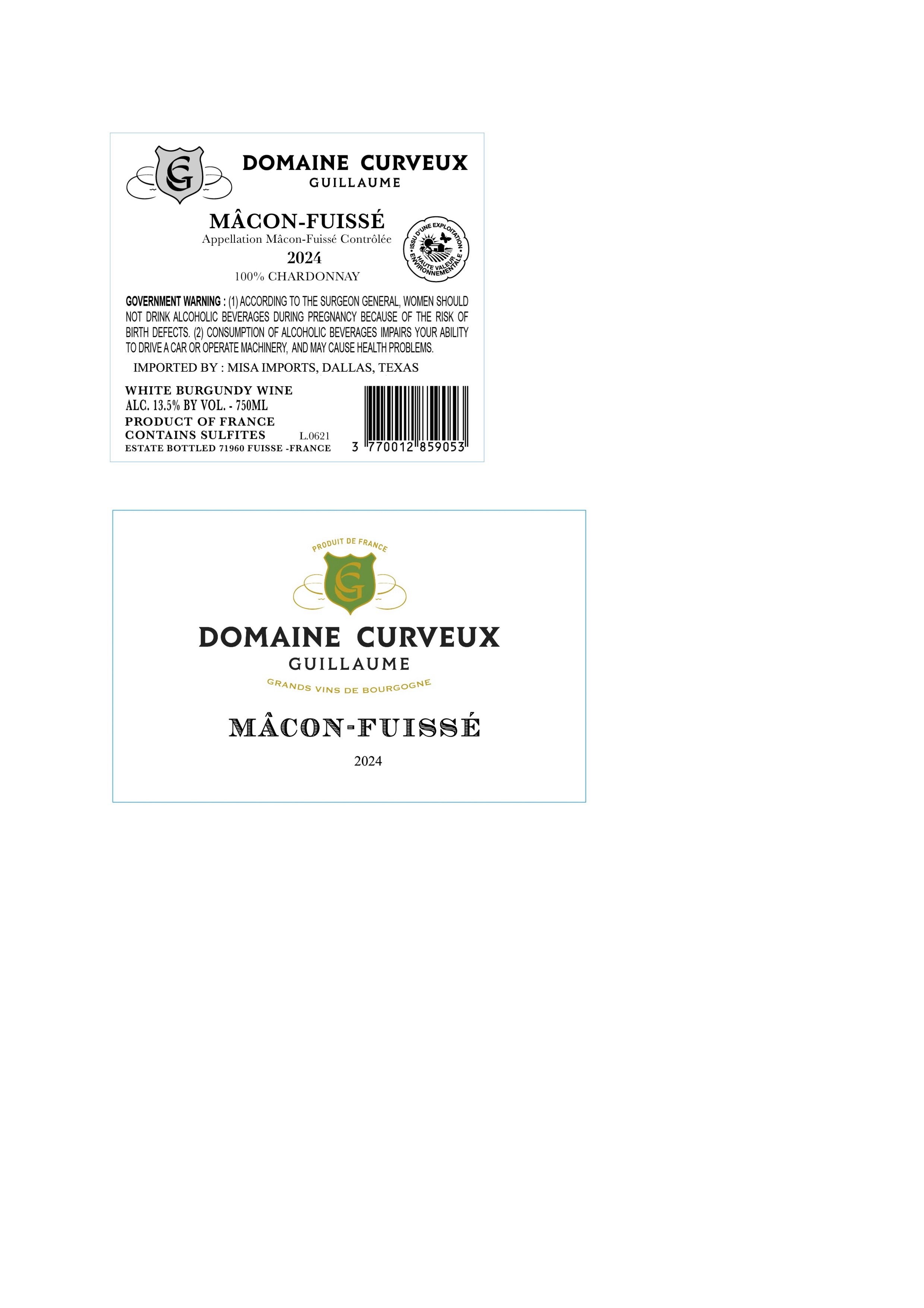 TABC label artwork for Domaine Curveux Guillaume Macon Fuisse