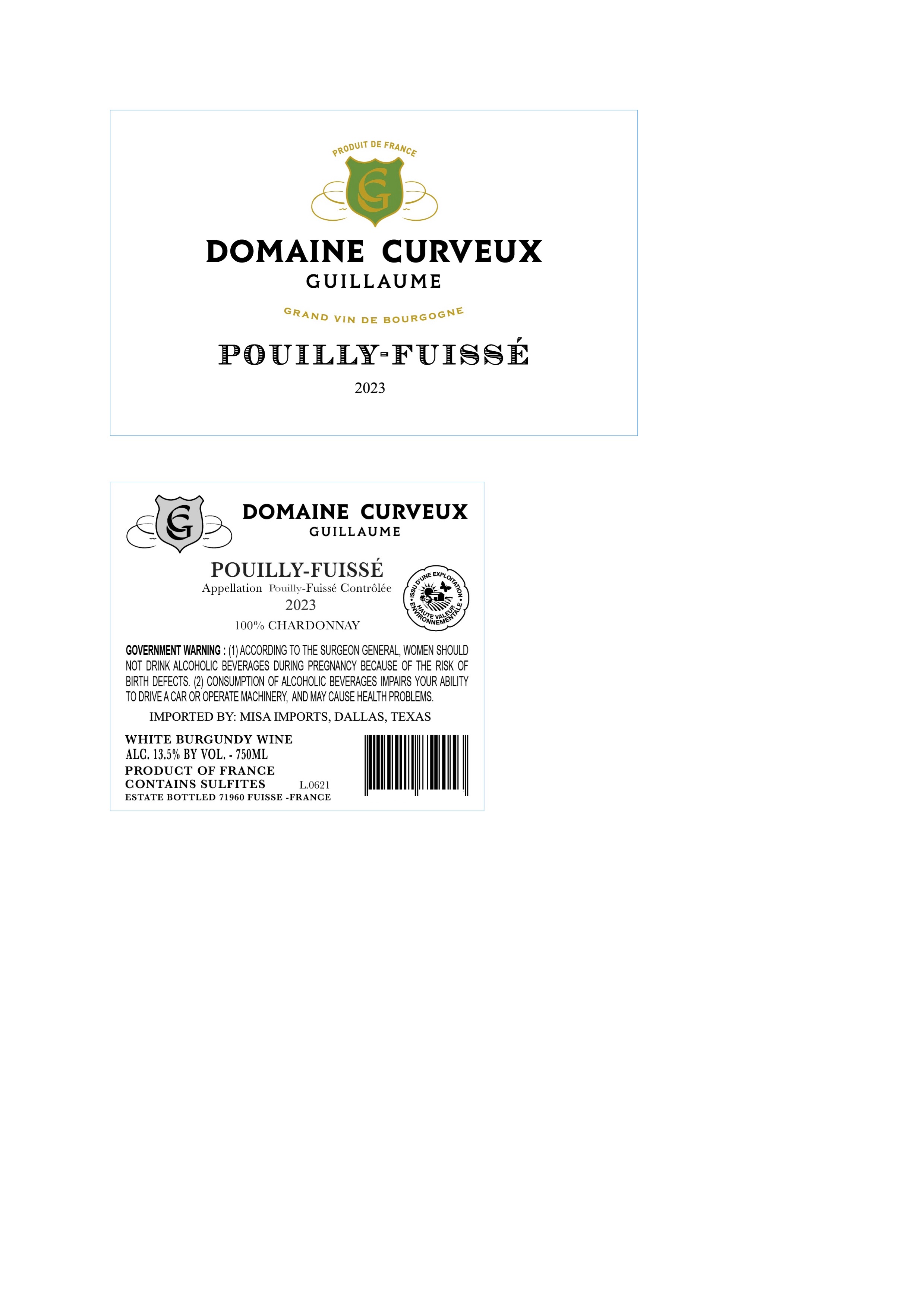 TABC label artwork for Domaine Curveux Guillaume Pouilly Fuisse