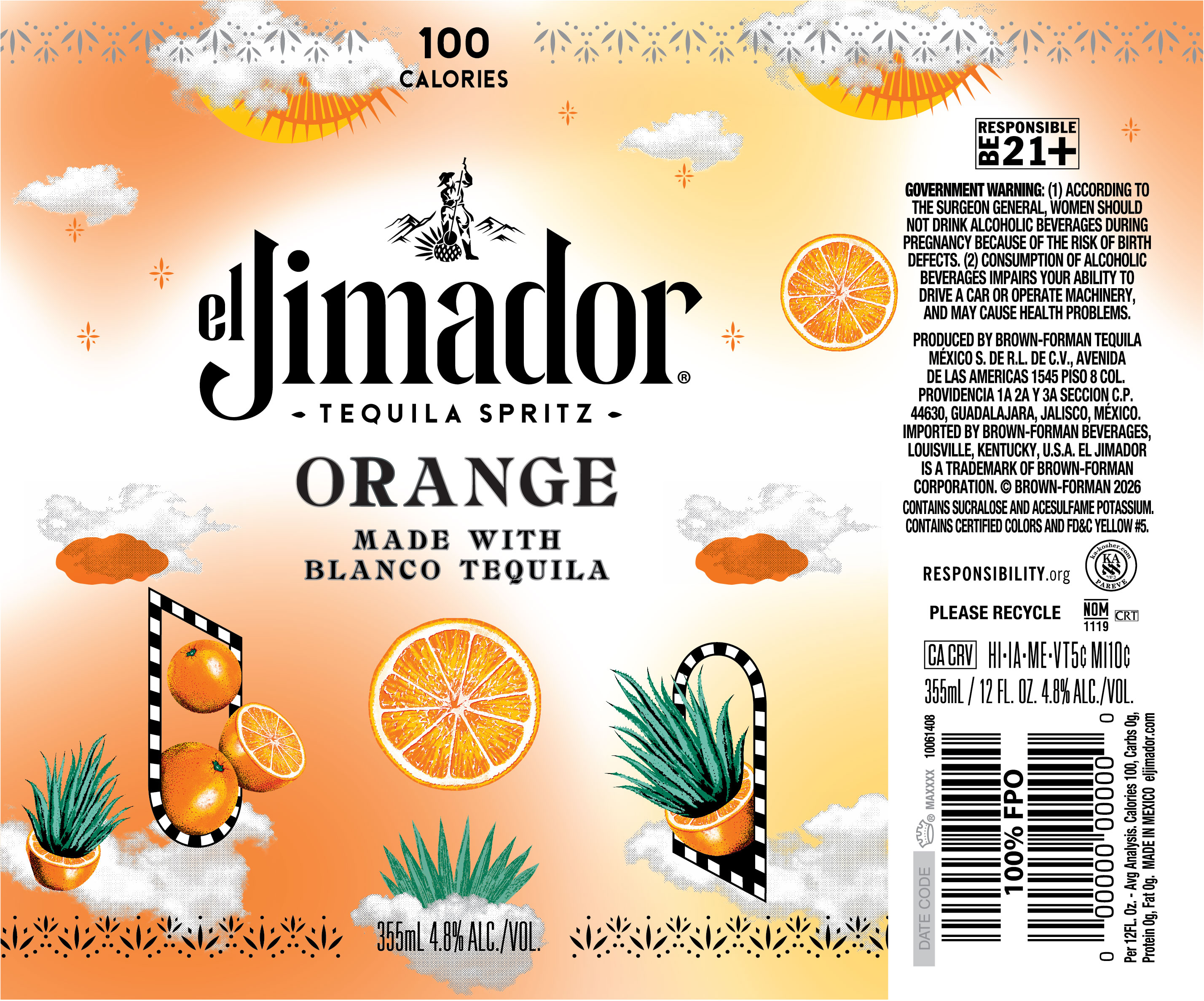 TABC label artwork for el Jimador Tequila Spritz Orange