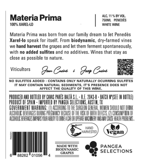TABC label artwork for Orange - MATERIA PRIMA