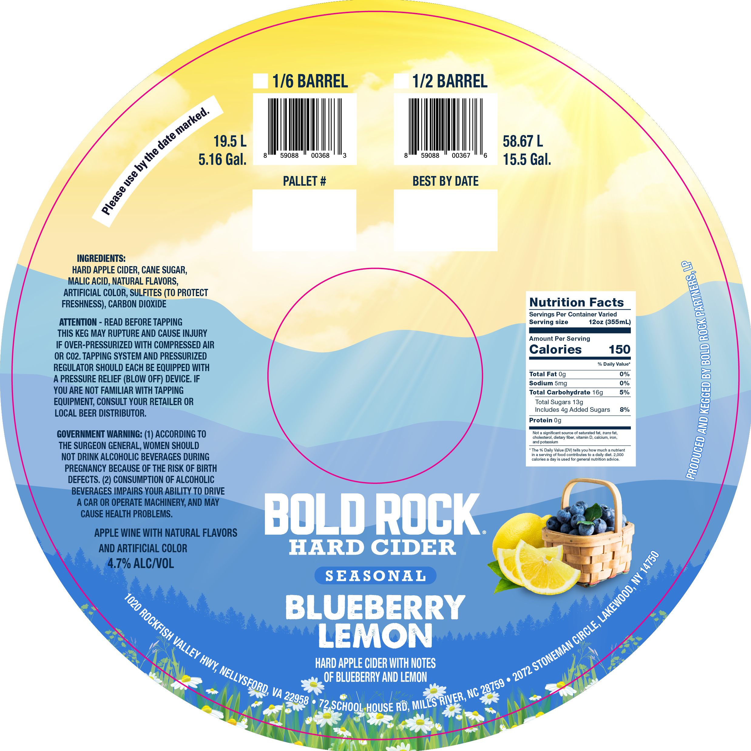 TABC label artwork for Bold Rock Blueberry Lemon kegs