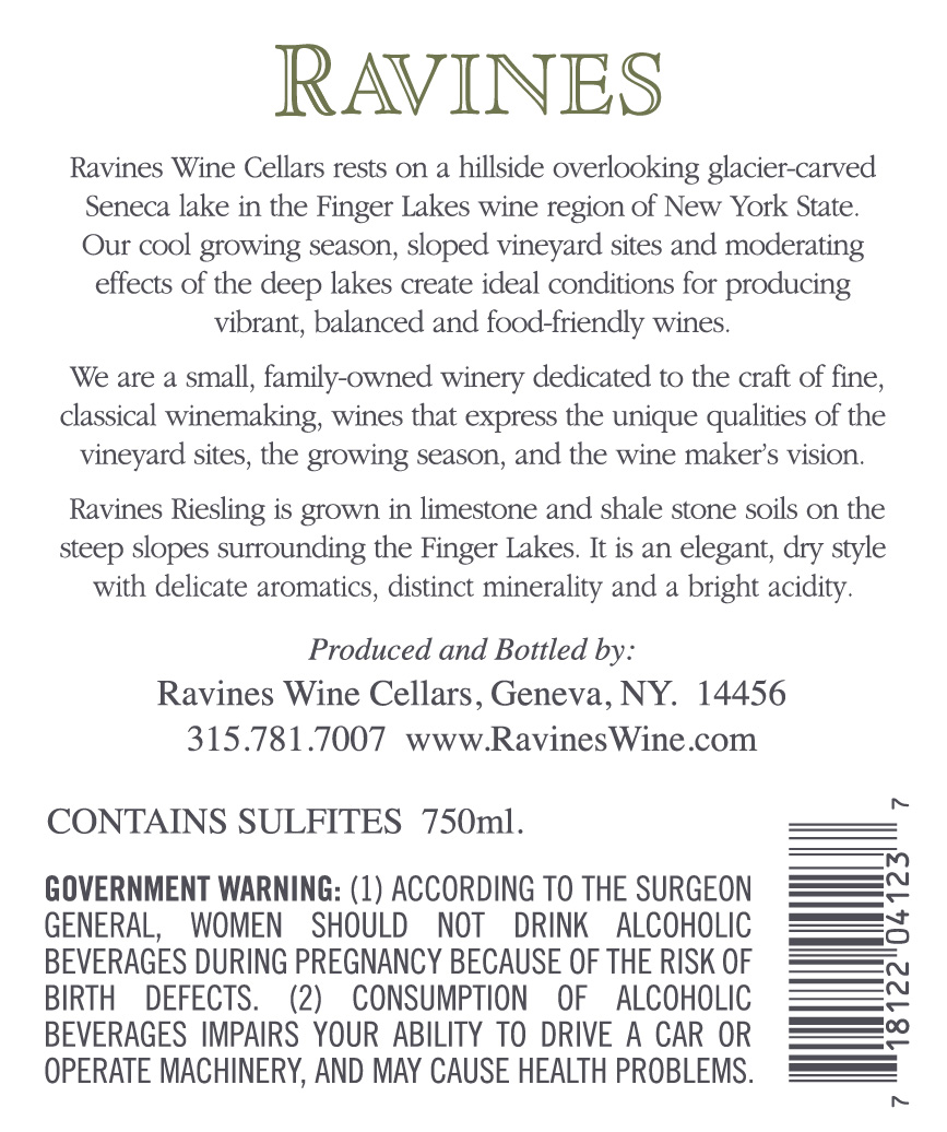 TABC label artwork for Ravines Dry Riesling
