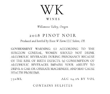 TABC label artwork for WK WINES PINOT NOIR