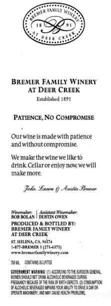 TABC label artwork for Bremer Cabernet Sauvignon