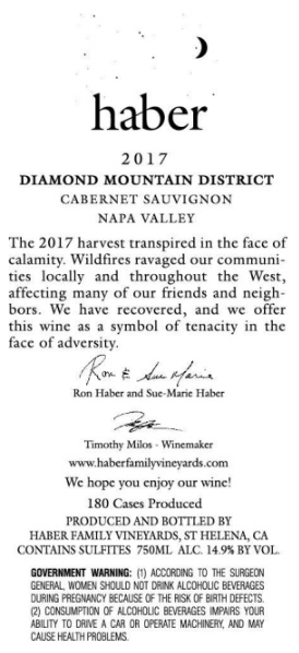 TABC label artwork for Haber Diamond Mountain Cabernet Sauvignon