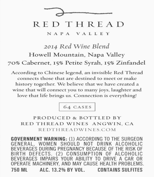 TABC label artwork for Red Thread Red Blend
