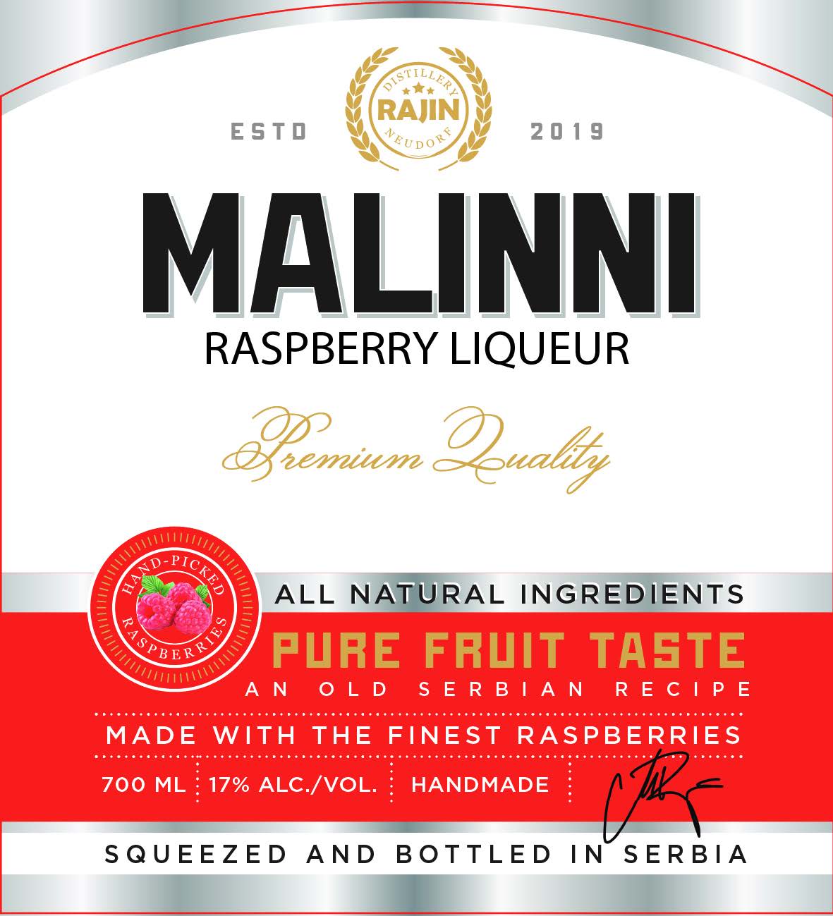 TABC label artwork for Malinni Raspberry Liqueur