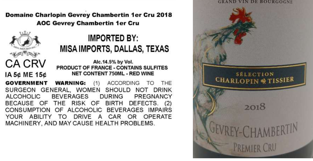TABC label artwork for DOMAINE CHARLOPIN TISSIER GEVREY CHAMBERTIN 1ER CRU