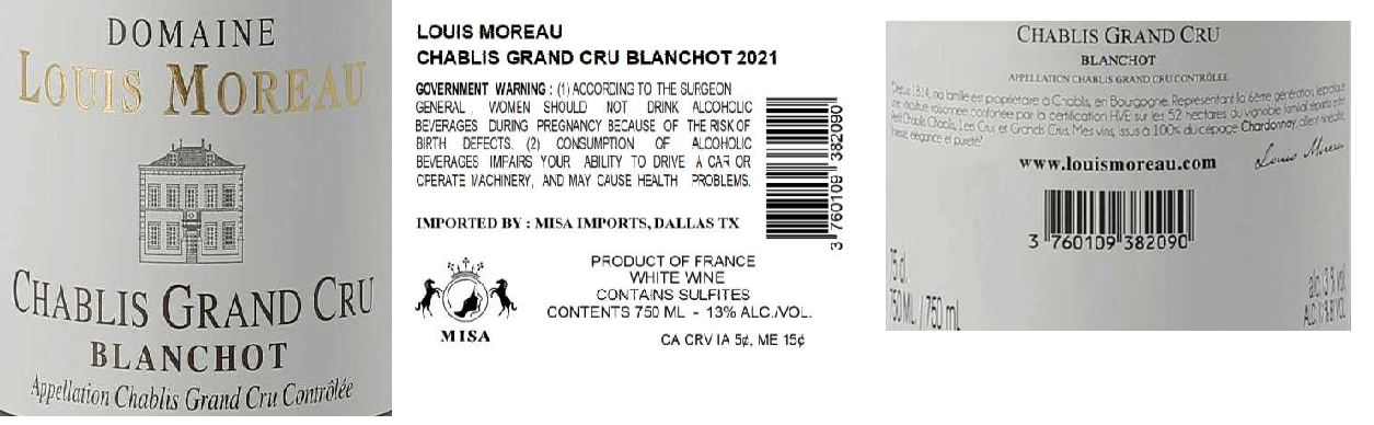 TABC label artwork for DOMAINE LOUIS MOREAU BLANCHOT