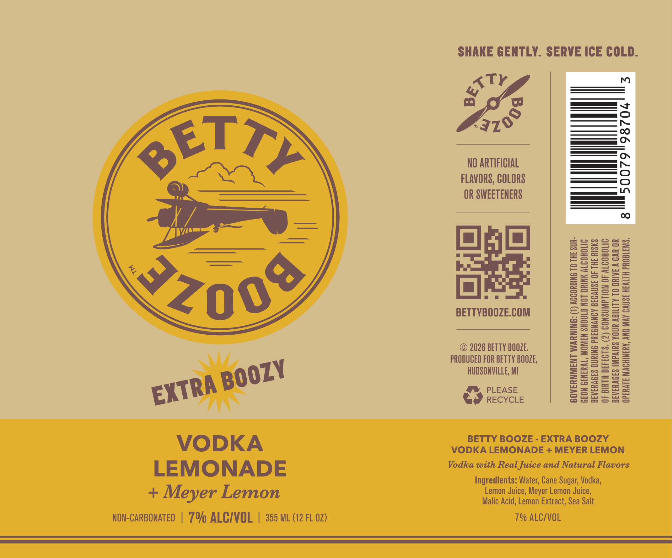 TABC label artwork for Betty Booze Extra Boozy Vodka Lemonade + Meyer Lemon