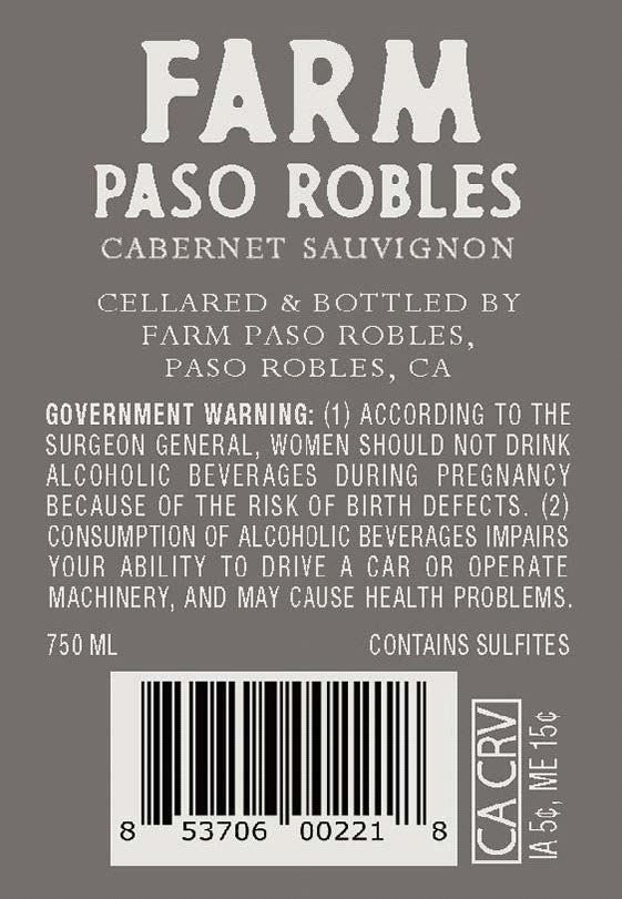 TABC label artwork for Farm Paso Robles Cabernet Sauvignon Paso Robles