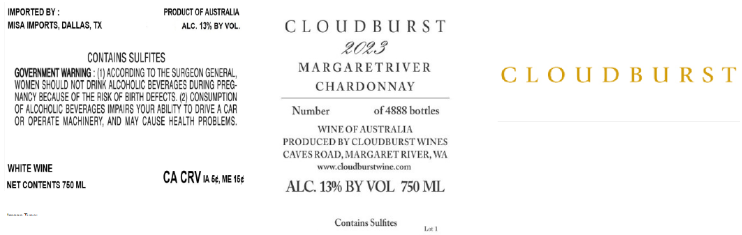 TABC label artwork for CLOUD BURST CHARDONNAY