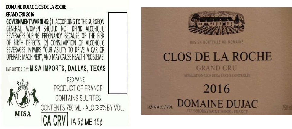 TABC label artwork for DOMAINE DUJAC CLOS DE LA ROCHE GRAND CRU