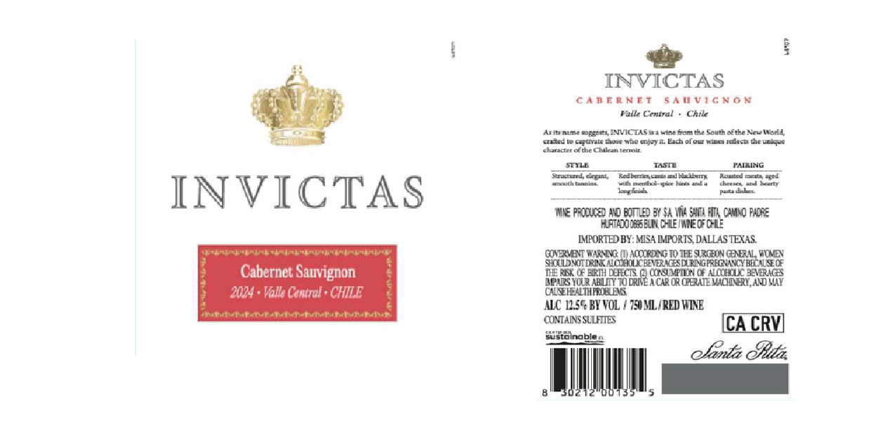 TABC label artwork for SANTA RITA INVICTAS CABERNET SAUVIGNON
