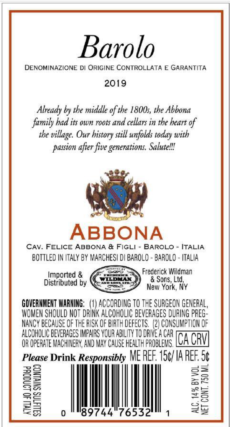 TABC label artwork for Abbona Barolo
