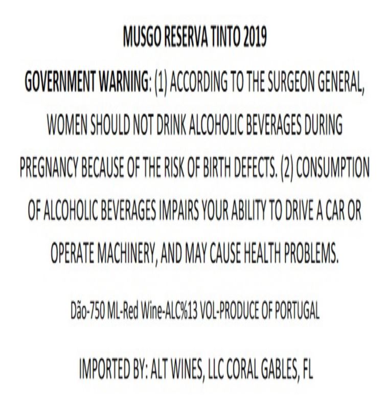 TABC label artwork for MUSGO RESERVA TINTO DAO