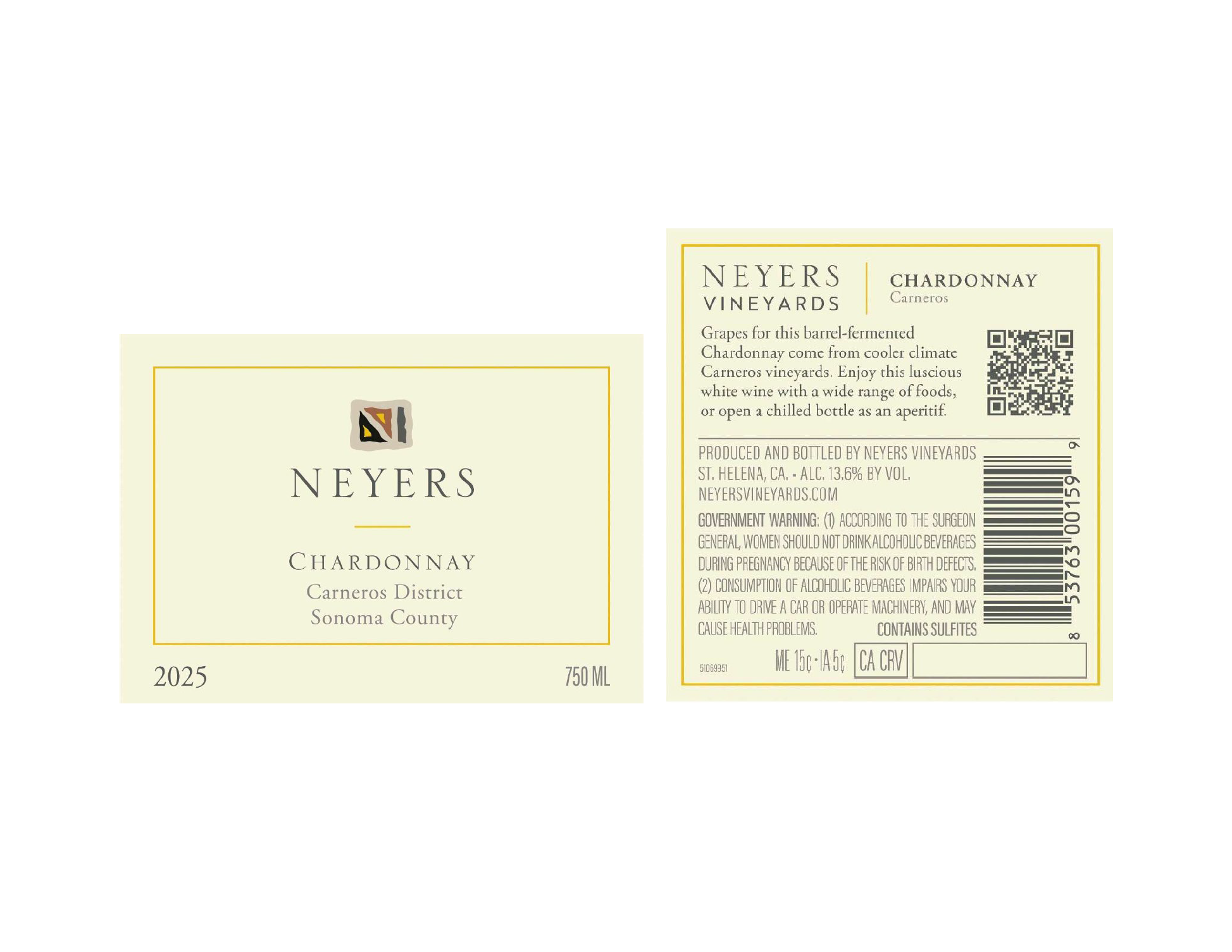 TABC label artwork for Neyers Chardonnay Carneros Sonoma