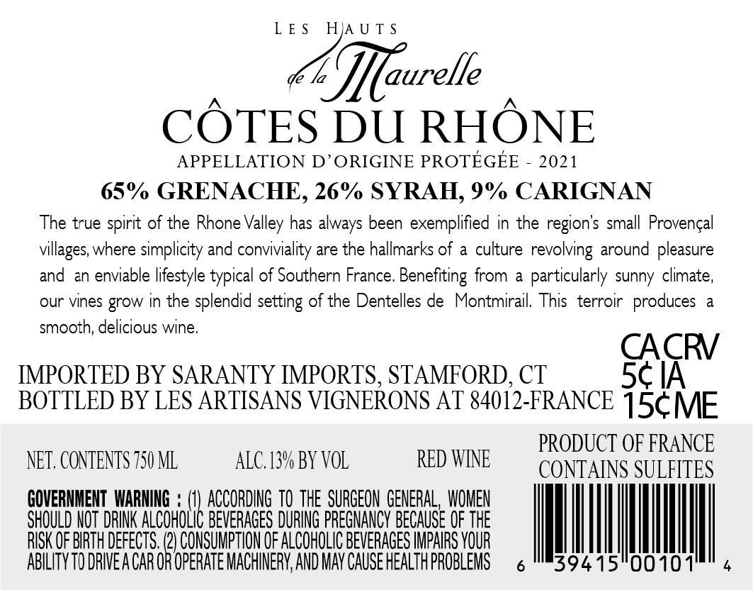 TABC label artwork for Les Hauts de la Maurelle Cotes du Rhone