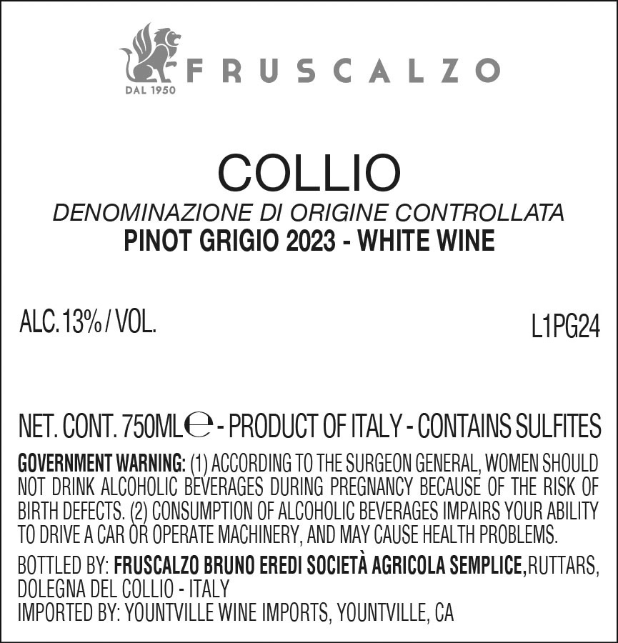 TABC label artwork for Fruscalzo Pinot Grigio