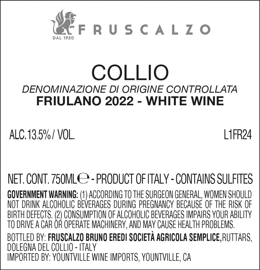 TABC label artwork for Fruscalzo Friulano
