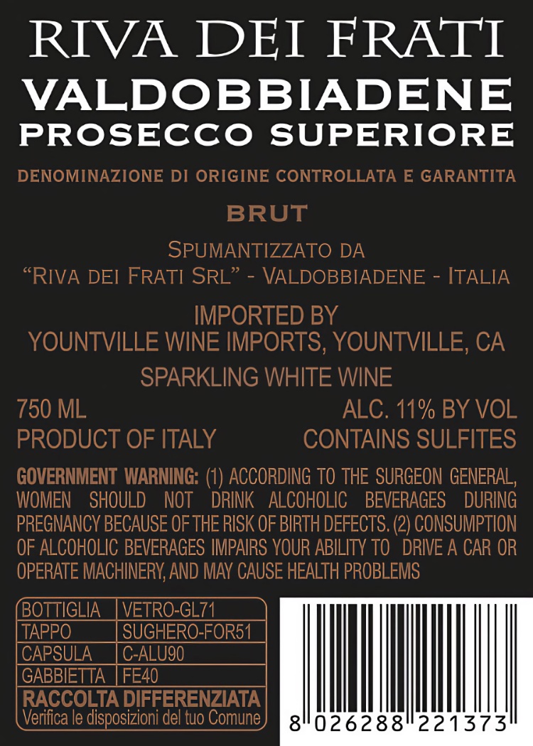 TABC label artwork for Riva dei Frati Valdobbiadene