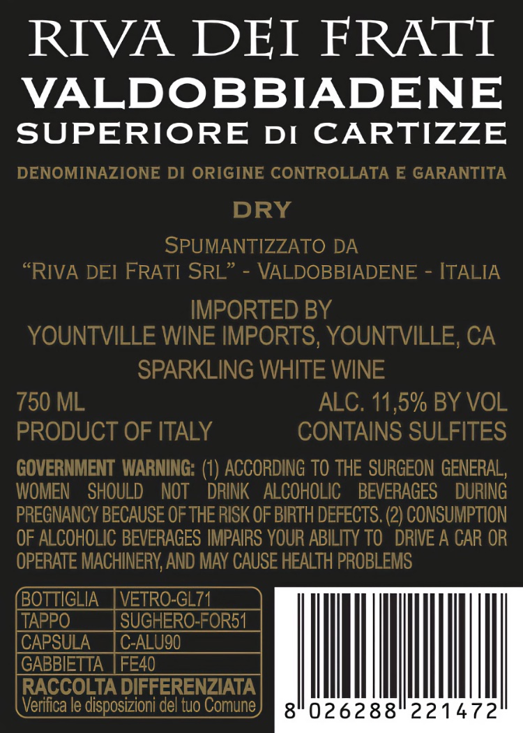 TABC label artwork for Riva dei Frati Valdobbiadene Cartizze