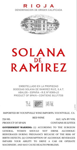 TABC label artwork for Solana de Ramirez Rioja Red