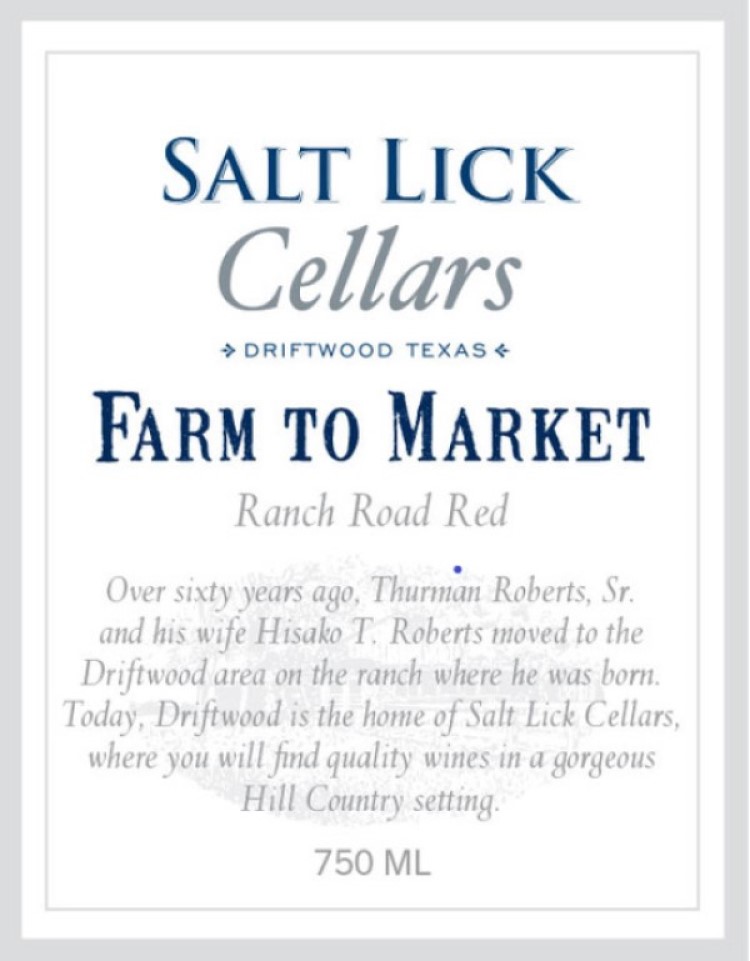 TABC label artwork for Ranch Road Red Salt Lick Cellars