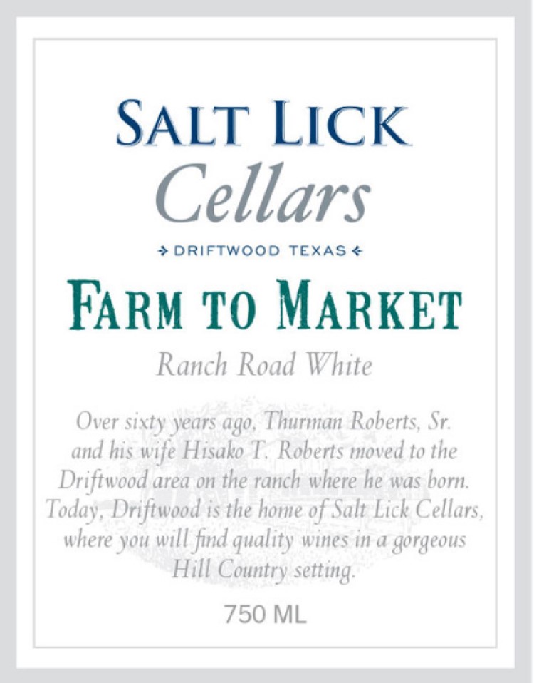 TABC label artwork for Ranch Road White Salt Lick Cellars