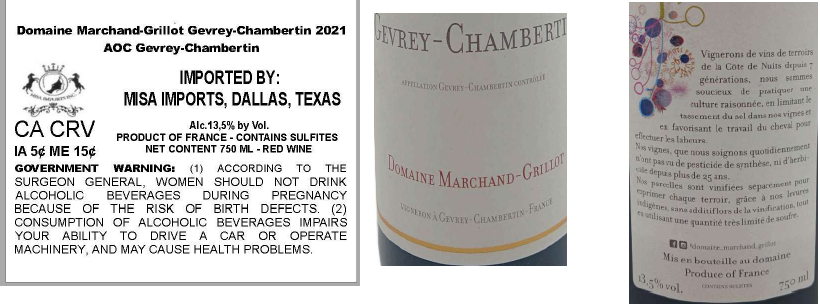 TABC label artwork for DOMAINE MARCHAND-GRILLOT GEVREY-CHAMBERTIN
