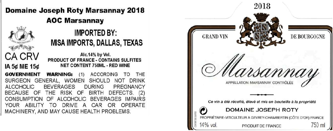TABC label artwork for DOMAINE JOSEPH ROTY MARSANNAY