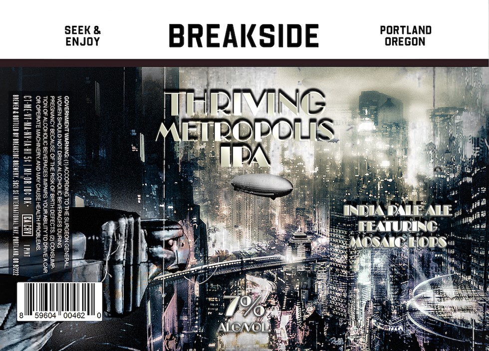 TABC label artwork for Thriving Metropolis IPA