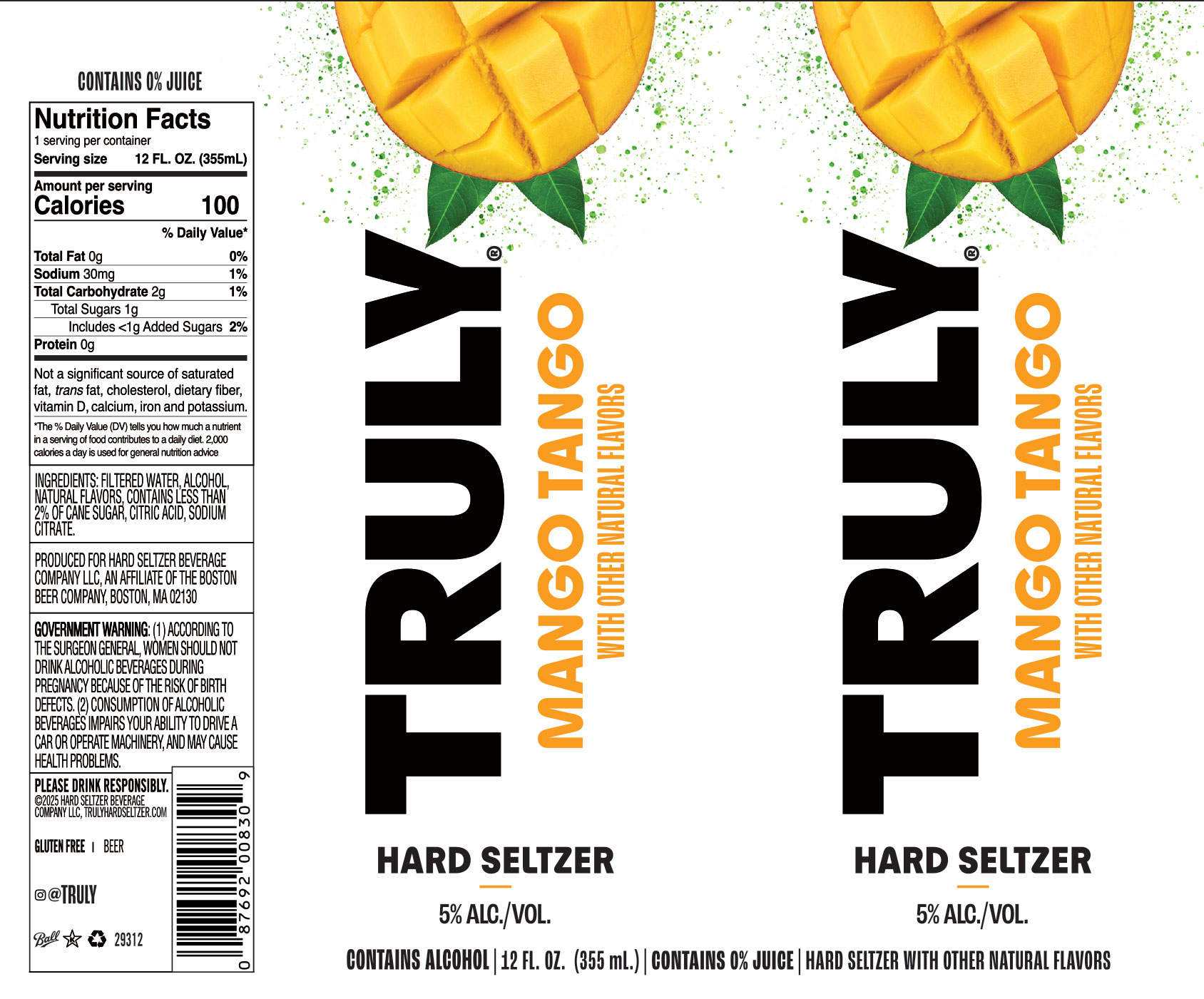 TABC label artwork for Truly Hard Seltzer Mango Tango