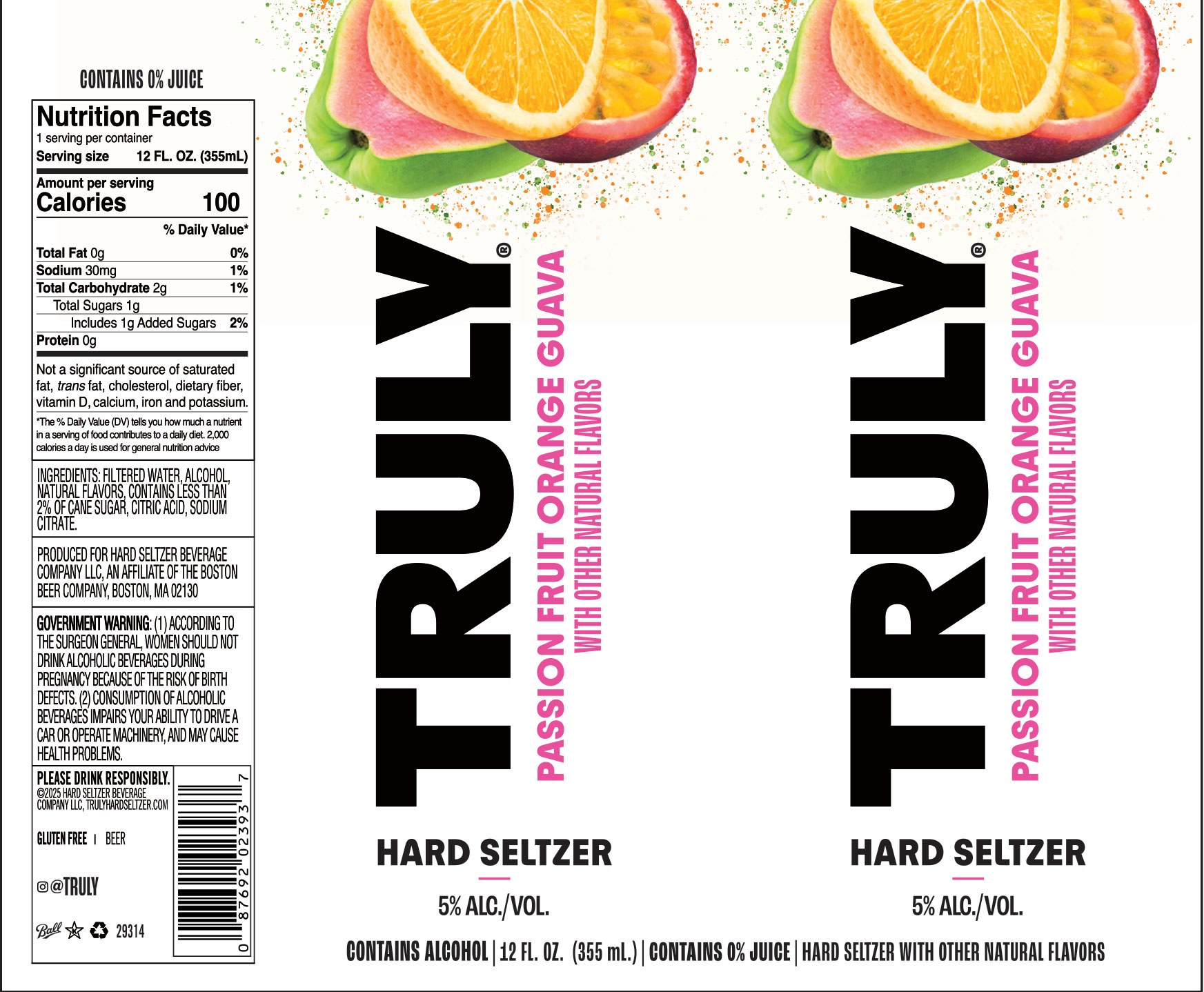 TABC label artwork for Truly Hard Seltzer Passion Fruit Orange Guava