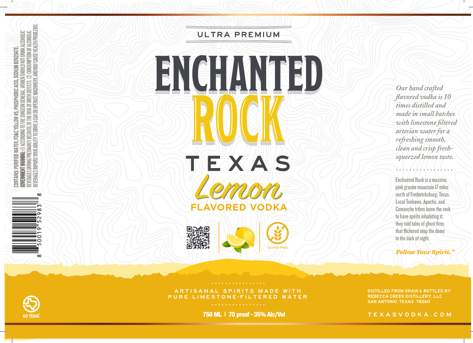 TABC label artwork for Enchanted Rock Lemon Flavored Vodka