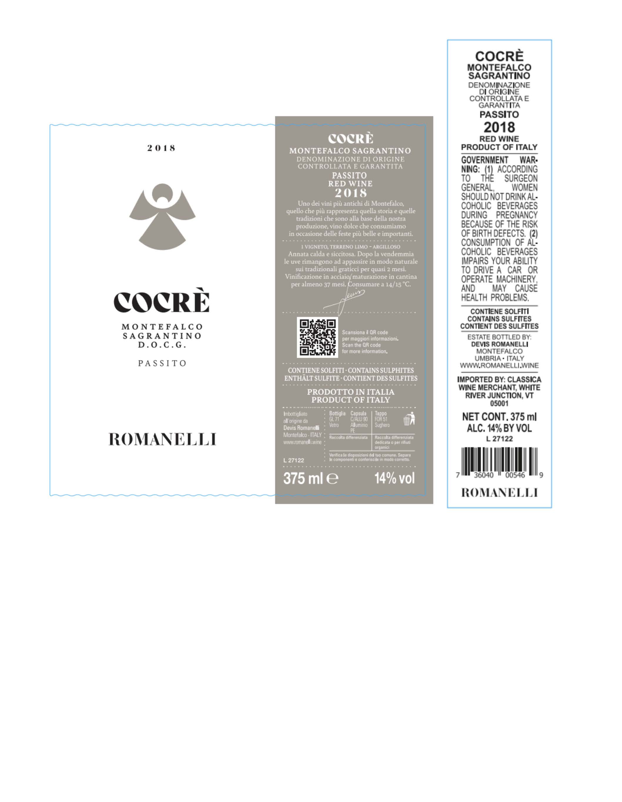 TABC label artwork for Romanelli Montefalco Sagrantino Passito COCRE