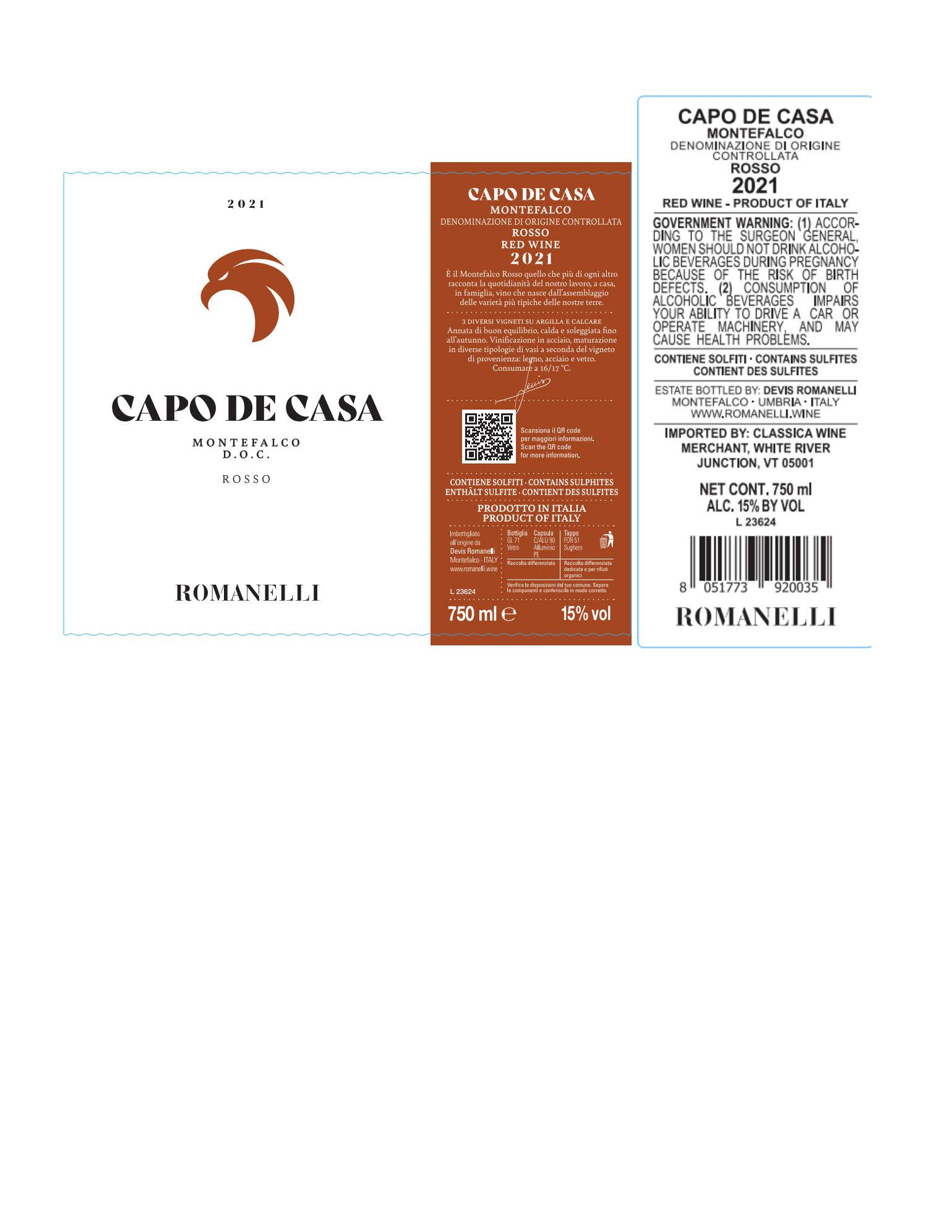 TABC label artwork for Romanelli Montefalco Rosso  Capo de Casa