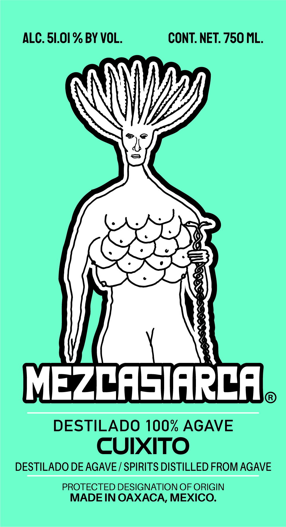 TABC label artwork for Destilado de Agave, Cuixito, Mezcasiarca