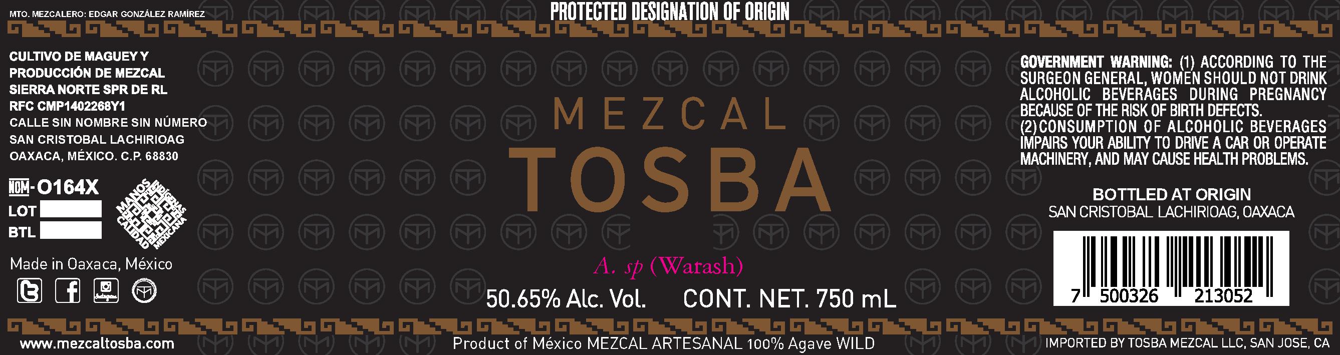 TABC label artwork for Mezcal, Dua Warash, Tosba