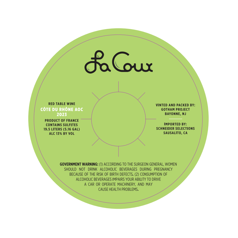 TABC label artwork for Cotes du Rhone, La Coux Rouge, Gotham Project