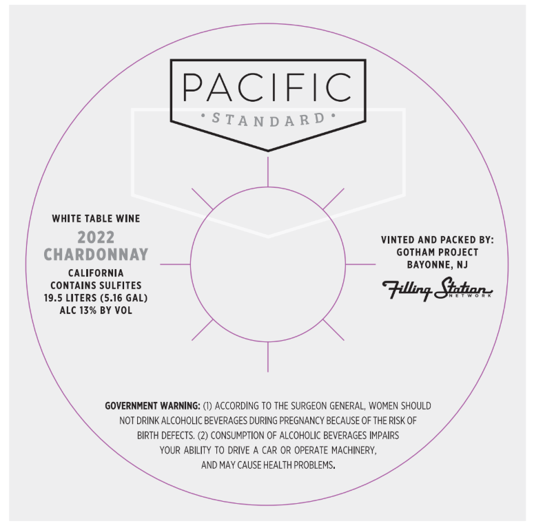 TABC label artwork for Pacific Standard Chardonnay, Santa Barbara County, Gotham Project