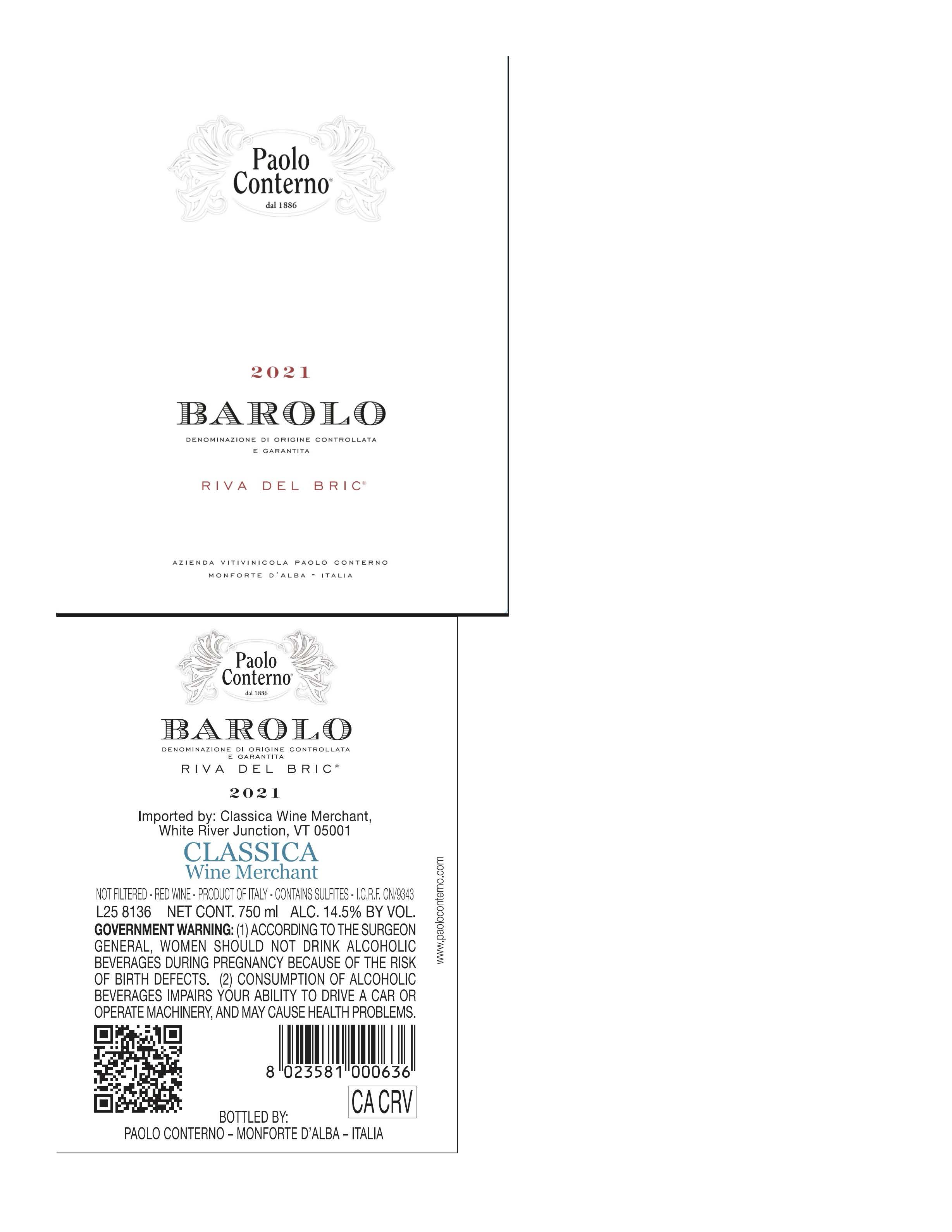 TABC label artwork for Paolo Conterno Barolo DOCG Riva Del Bric