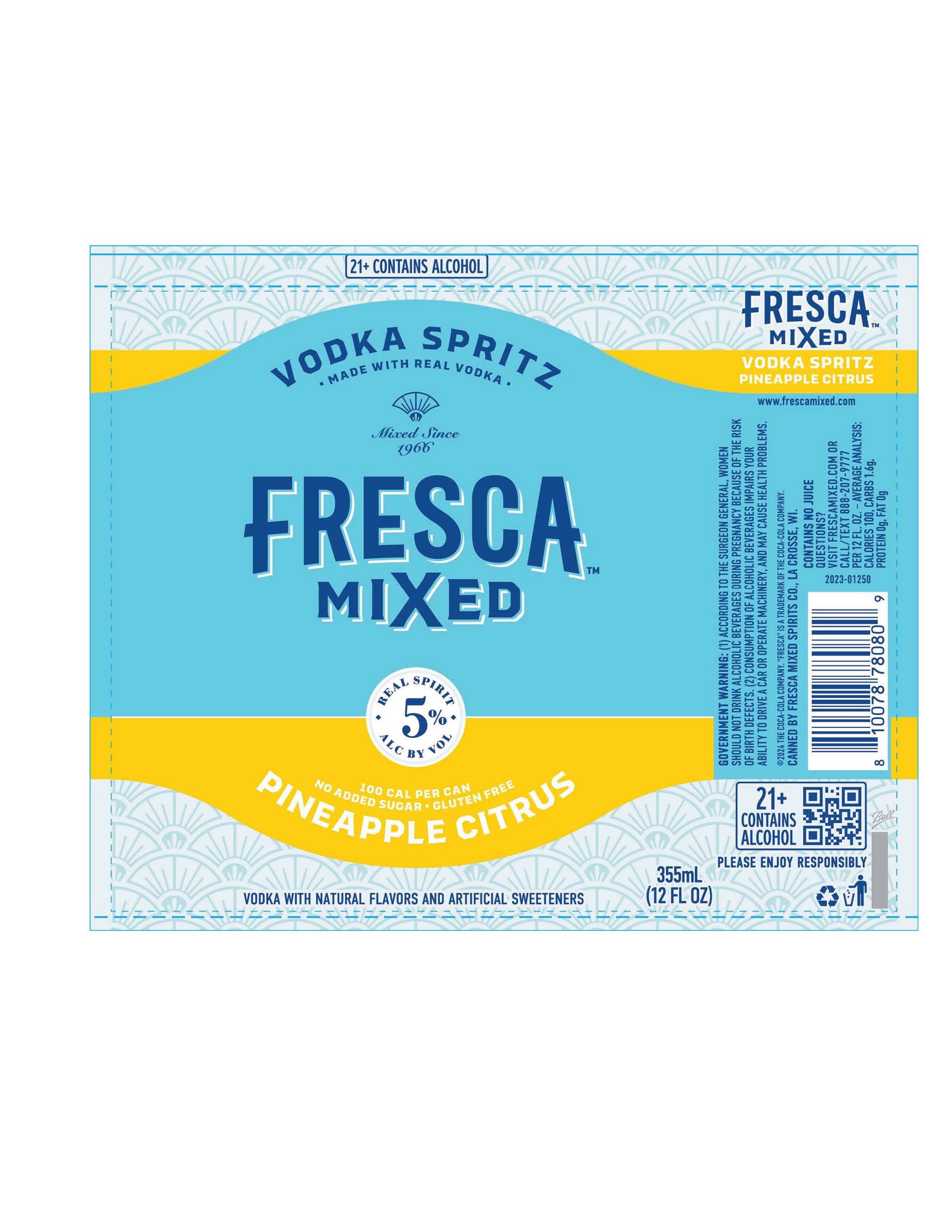 TABC label artwork for FRESCA MIXED Pineapple Citrus Vodka Spritz
