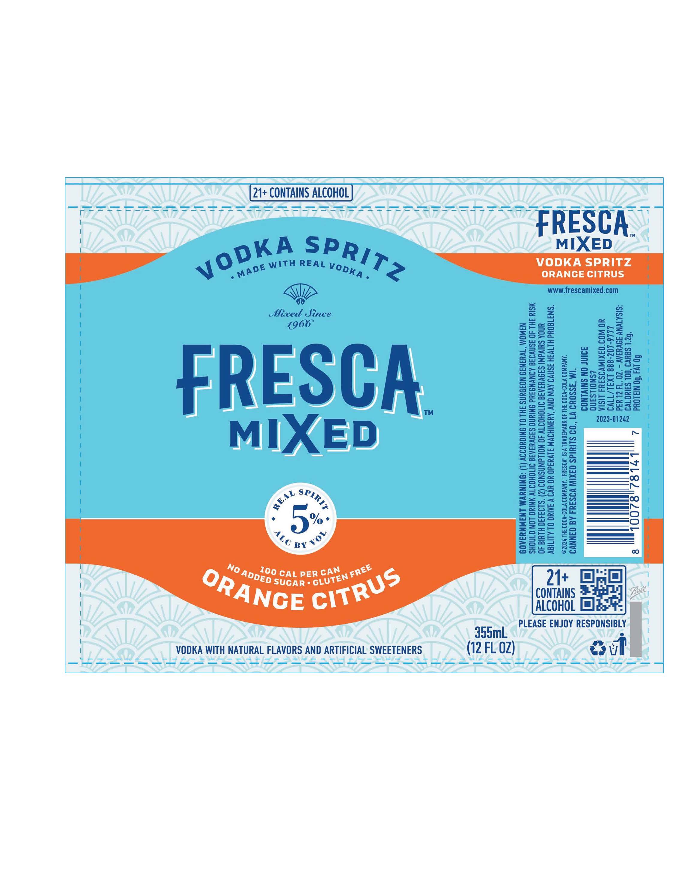TABC label artwork for FRESCA MIXED Orange Citrus Vodka Spritz