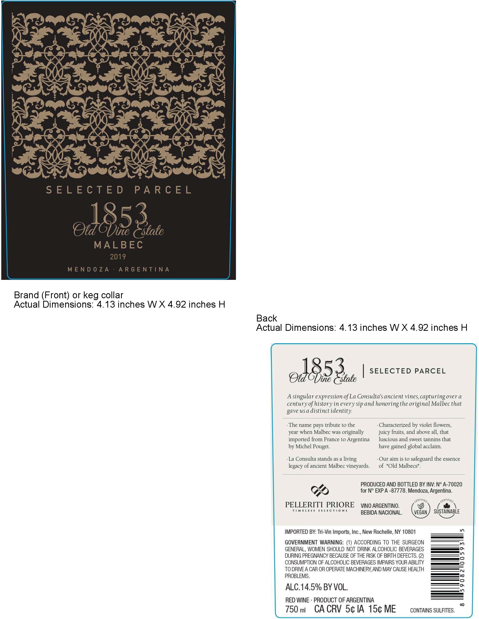 TABC label artwork for 1853 Old Vine Estate