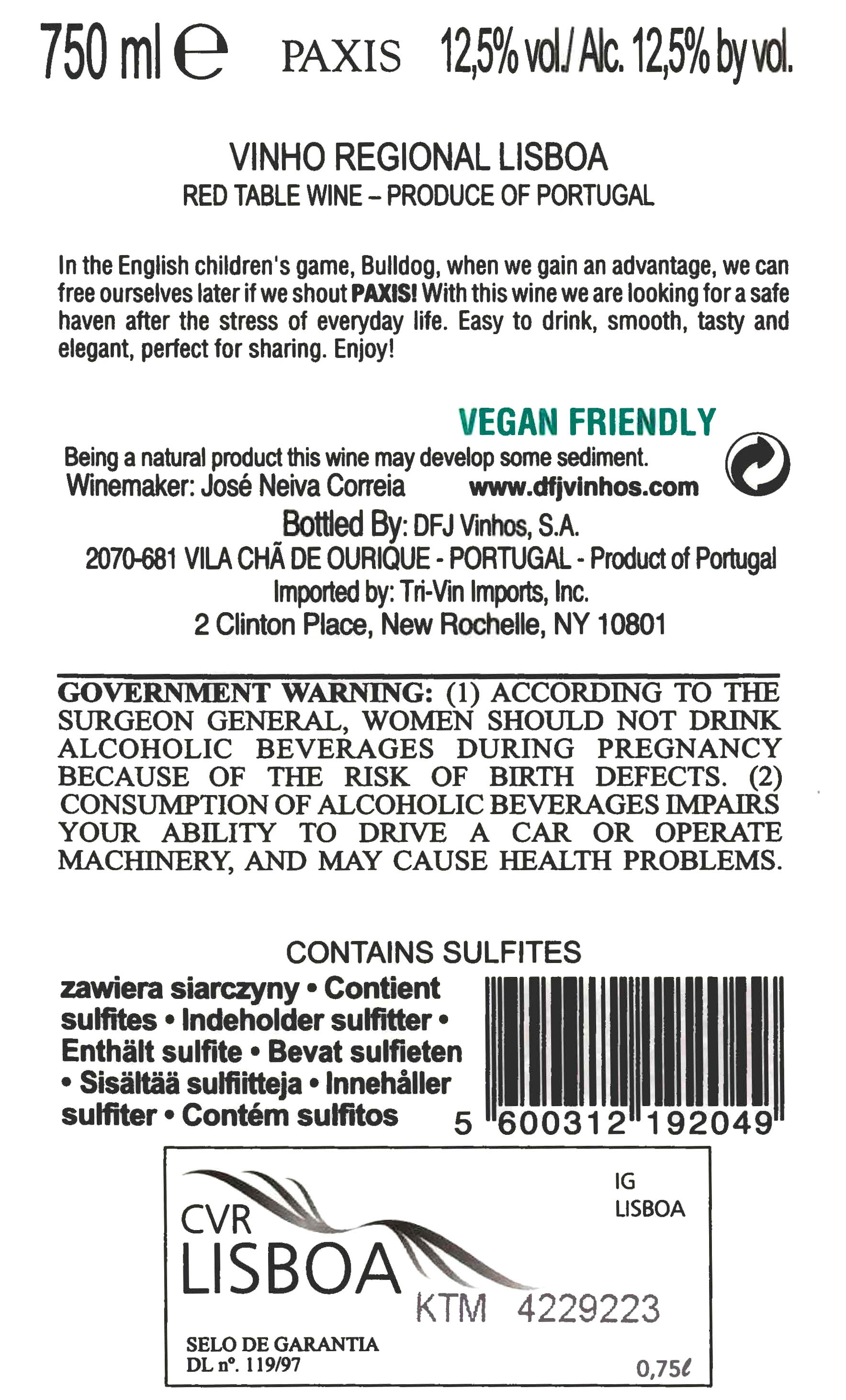 TABC label artwork for Paxis